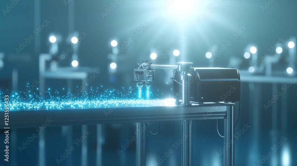 Poster futuristic machine generating sparkling light particles