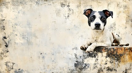 Adorable Stray Dog Peering Through Grungy Textured Wall