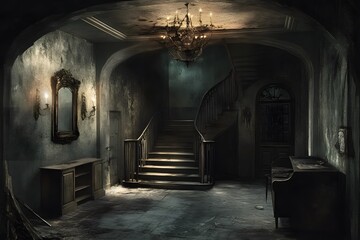 Fototapeta premium Abandoned Haunted Mansion Interior