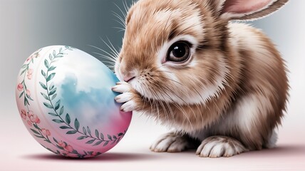 Tender Touch: Bunny’s Paw and Pastel-Blue Easter Egg in Watercolor