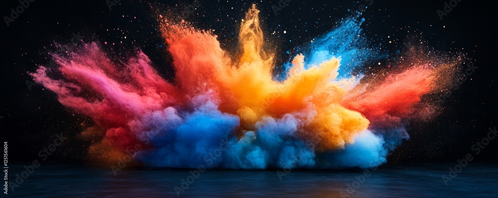 Aufkleber freeze motion captures colorful powder exploding against black backdrop, creating vibrant splash of 