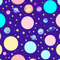 このシームレスなデジタルパターンコレクションは、カラフルな惑星、輝く星、銀河の背景を特徴とした鮮やかな宇宙テーマのデザインです。パステルトーンとスタイリッシュなディテールが遊び心とモダンな雰囲気を演出し、デザインプロジェクト、生地、パッケージング、壁紙、子供向けのグラフィックに最適です。

