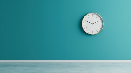 minimalist wall clock on teal wall creates modern aesthetic
