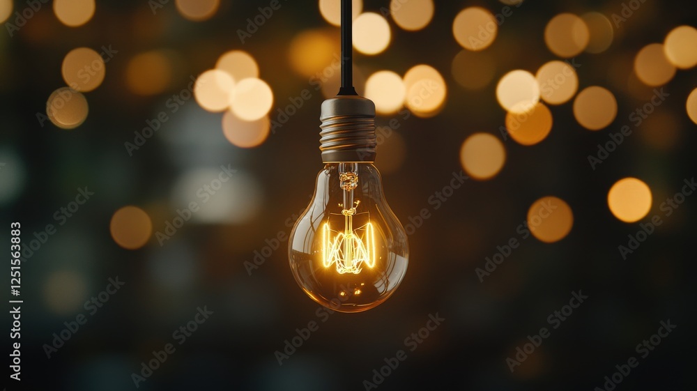 Poster a glowing light bulb hangs against a backdrop of soft, warm bokeh lights, creating a cozy and inviti