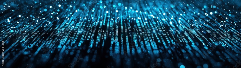 Poster a mesmerizing blue digital landscape with shimmering data streams, evoking a sense of depth and tech