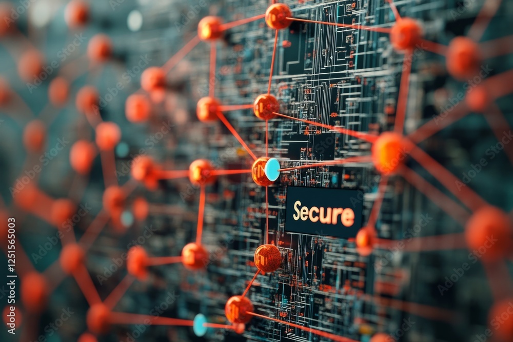 Poster secure network protecting data with connections on circuit board, ensuring safety and privacy in dig