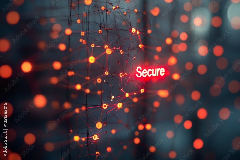Poster glowing network representing secure data transfer and protection in digital world