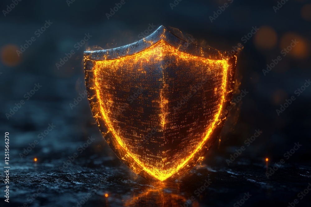 Aufkleber glowing shield with data code protecting from danger, providing security and safety