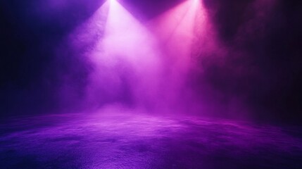 Fototapeta premium Illuminated stage bathed in ethereal violet hues with a smoky and mysterious ambiance