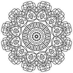 Mandala Design with Radiating Patterns for Mindful Coloring