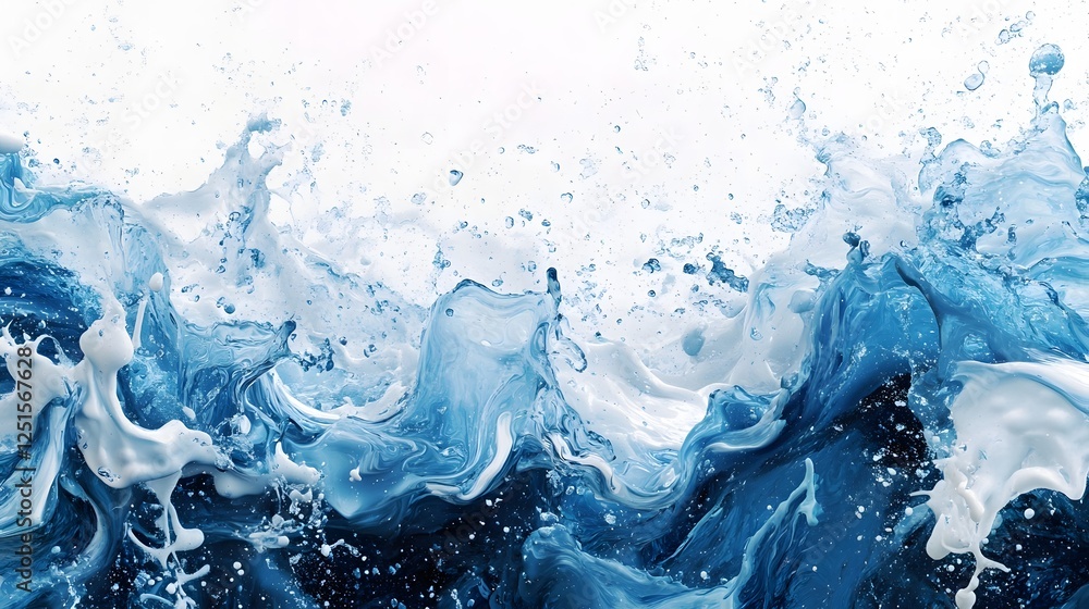 Poster Dramatic and visually striking abstract background featuring a powerful blue water splash with captivating flowing movement dynamic droplets and mesmerizing aqua and cyan tones