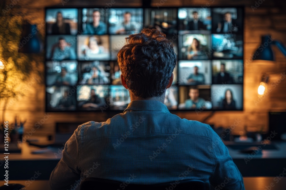 Poster video editor working with multiple clips displayed on monitors in a modern post production studio