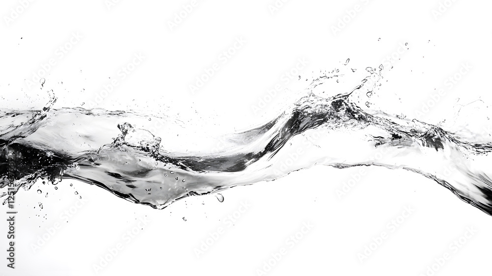 Poster dramatic black and white abstract image of a powerful water splash creating a dynamic chaotic and tu