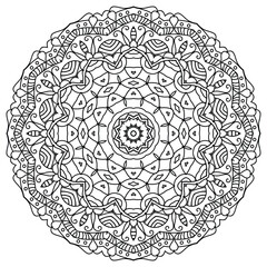 Monochrome Mandala with Spiral Elements for Relaxation