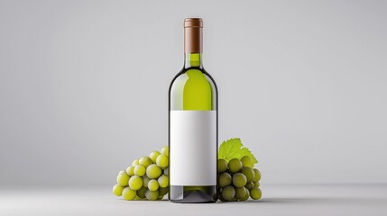 Obraz premium Still Life Photography Wine Bottle Against Warm Beige Background Open Wine Bottle with Fresh Fruit and Floral Elements in Classic Composition