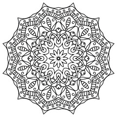 Monochrome Mandala with Spiral Elements for Relaxation