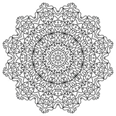 Monochrome Mandala with Spiral Elements for Relaxation