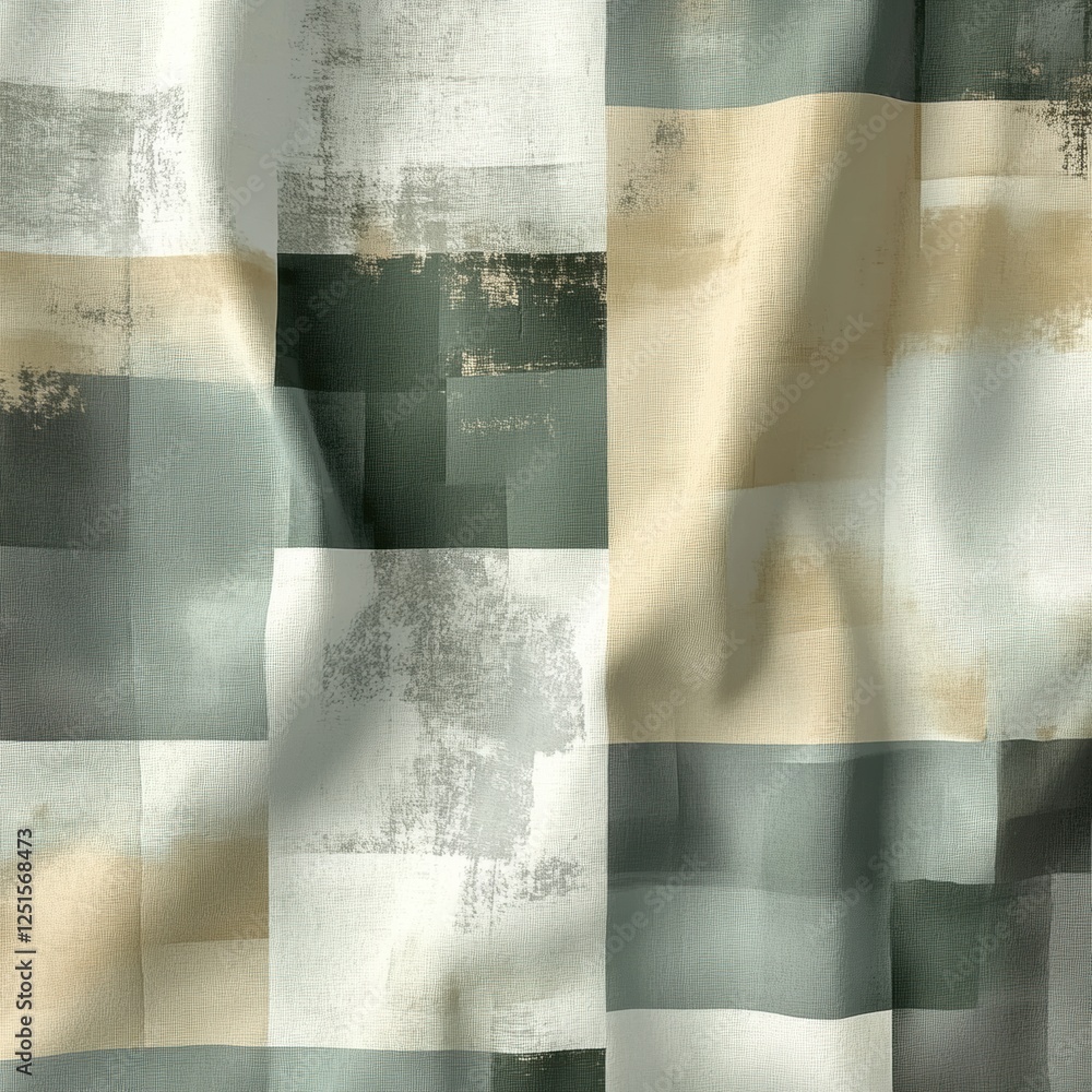 Poster modern abstract fabric design showcasing muted colors and geometric patterns for home decor and upho