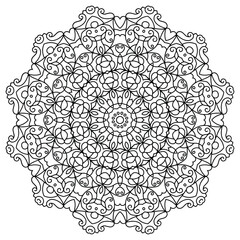 Monochrome Mandala with Spiral Elements for Relaxation
