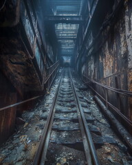 A freight elevator with a metal cage rises slowly _006