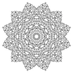 Monochrome Mandala with Spiral Elements for Relaxation
