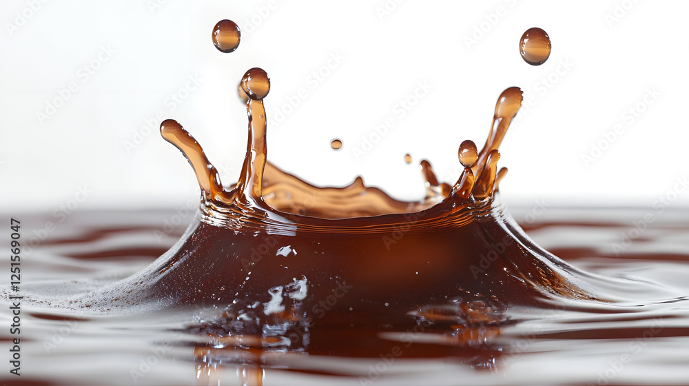 Poster Dramatic brown liquid splash with dynamic wave and ripple effect creating an abstract and visual on a transparent surface  The image showcases the fluid movement energy