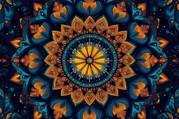 Intricate mandala pattern bursting with vibrant colors, creating a captivating visual experience