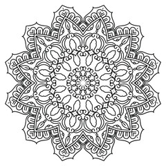 Monochrome Mandala with Spiral Elements for Relaxation