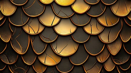 Golden Scale Texture: Intricate Digital Painting of Overlapping, Cracked Panels AI Generated