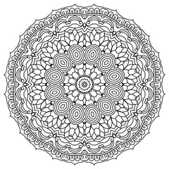 Monochrome Mandala with Spiral Elements for Relaxation