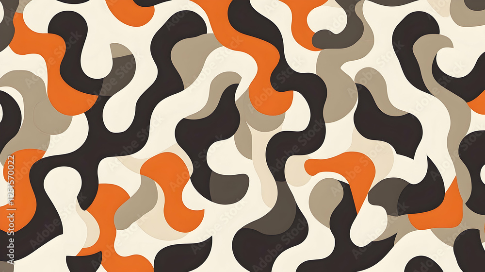 Poster abstract camouflage pattern with wavy shapes in earth tones seamless background