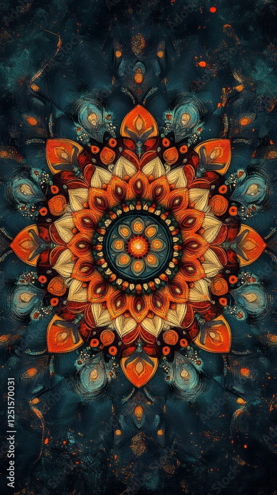 Poster intricate patterns and vibrant colors combine in this captivating mandala, forming a mesmerizing dis