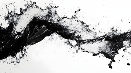 Dramatic liquid splash captured in striking black and white monochrome  The image showcases the dynamic energetic flow and movement of the liquid creating an abstract contemporary