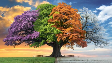 Four Seasons Tree Spring, Summer, Autumn, Winter Landscape