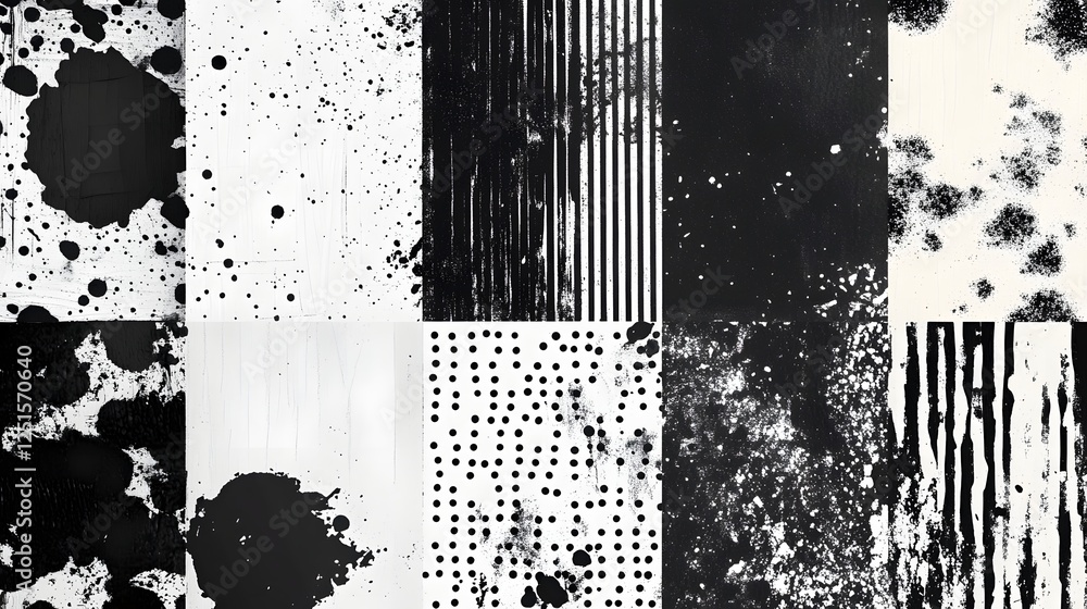 Poster dramatic monochrome grunge texture with splashes dots and geometric patterns