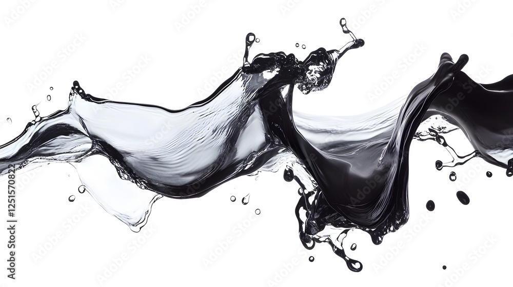 Poster dramatic monochrome liquid motion splash abstract art design with dynamic flowing water shapes rippl