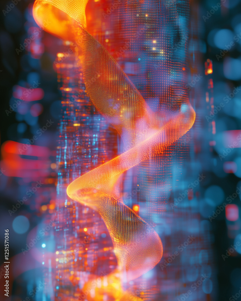 Poster intertwined strands of quantum encryption in vibrant digital hues
