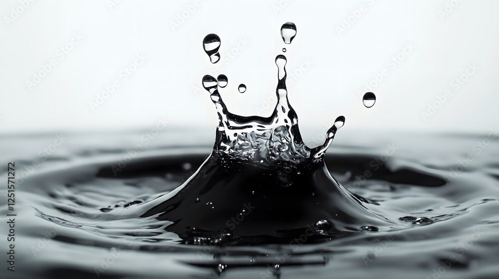 Aufkleber Dramatic monochrome water splash and droplet abstract photography with rippling liquid surface and crown like spray effect  Perfect for use as image graphic design backdrop or website header