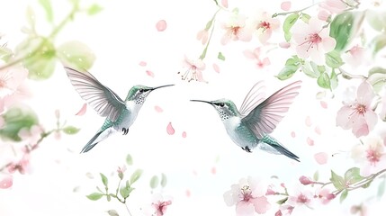 Charming Hummingbirds Hovering Amid Lush Blossoms Capturing Nature images
