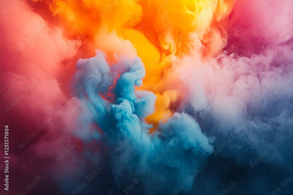 Poster multicolored smoke swirling together, creating a vibrant and dynamic abstract composition
