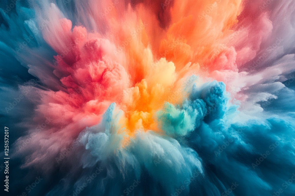 Aufkleber colorful powder exploding, creating a vibrant cloud of colors against a dark blue background, with s