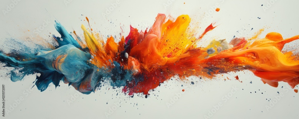 Poster vivid colors colliding and mixing, creating an energetic and abstract visual experience