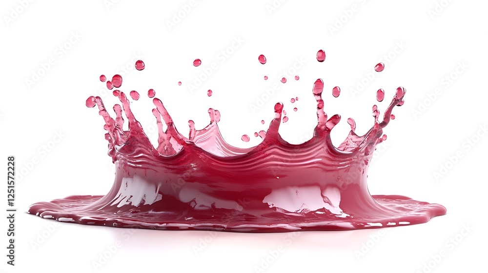 Poster Dramatic red liquid splash creates a abstract pattern with dynamic energy and flowing movement across a clean white background  The splashing paint or ink effect produces an elegant