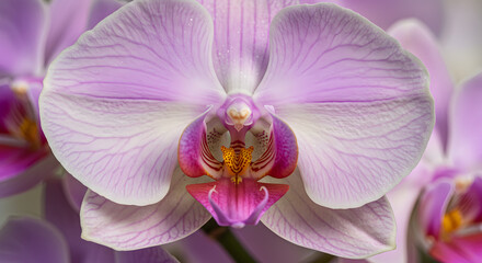 Fototapeta premium Elegant Orchid Blossom Close Up with Delicate Lilac and Pink Petals