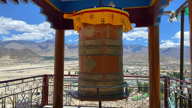 Spituk Monastery with a view of the Himalayas mountains. Spituk Gompa is a famous Buddhist temple in Leh, Ladakh, India.