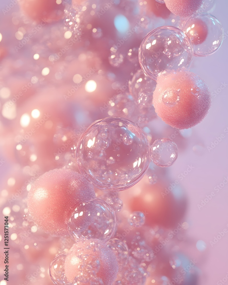 Poster abstract pink bubbles floating in a dreamy atmosphere creating a soft and gentle feeling