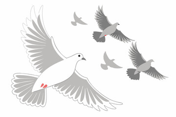 Obraz premium A group of doves flying in the sky, Graceful White Doves in Flight - Symbol of Peace and Freedom.
