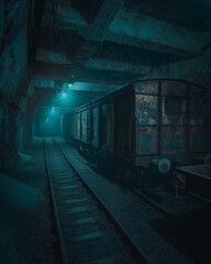 Naklejka premium An abandoned freight train stands deep in a mine i_010