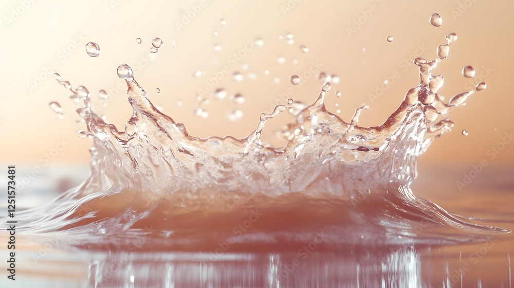 Aufkleber Dramatic splash of crystal clear water droplets creating a stunning dynamic and iridescent effect against a bright clean and refreshing background