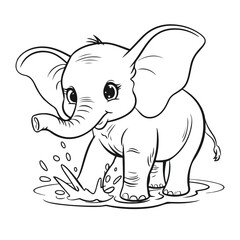 Fototapeta premium Adorable Baby Elephant Coloring Page Illustration